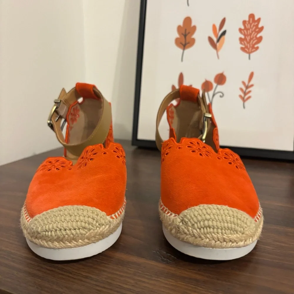Crown Vintage Brixie Red Orange Espadrille Wedge Sandals with Ankle Strap - Picture 4 of 11